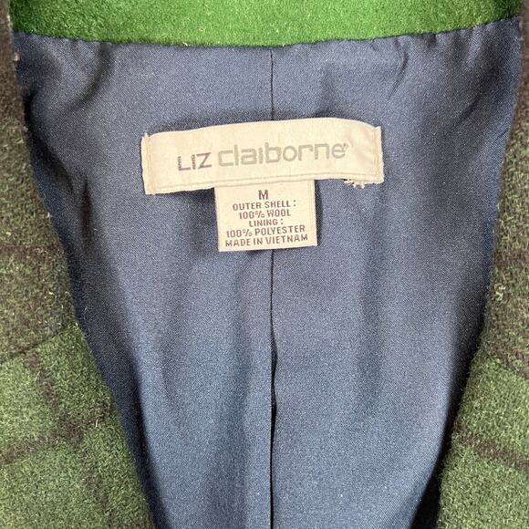 Liz Claiborne Black Watch Plaid Wool Blazer Jacket Womens M Blue Green 2 Button - Picture 6 of 10